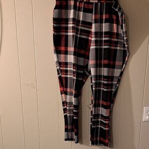 Ashley Stewart Red and Black Plaid Straight Leg Pants